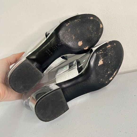 Via Spiga Galene Silver Double Strap Block Heel Slide Sandals - Picture 6 of 7